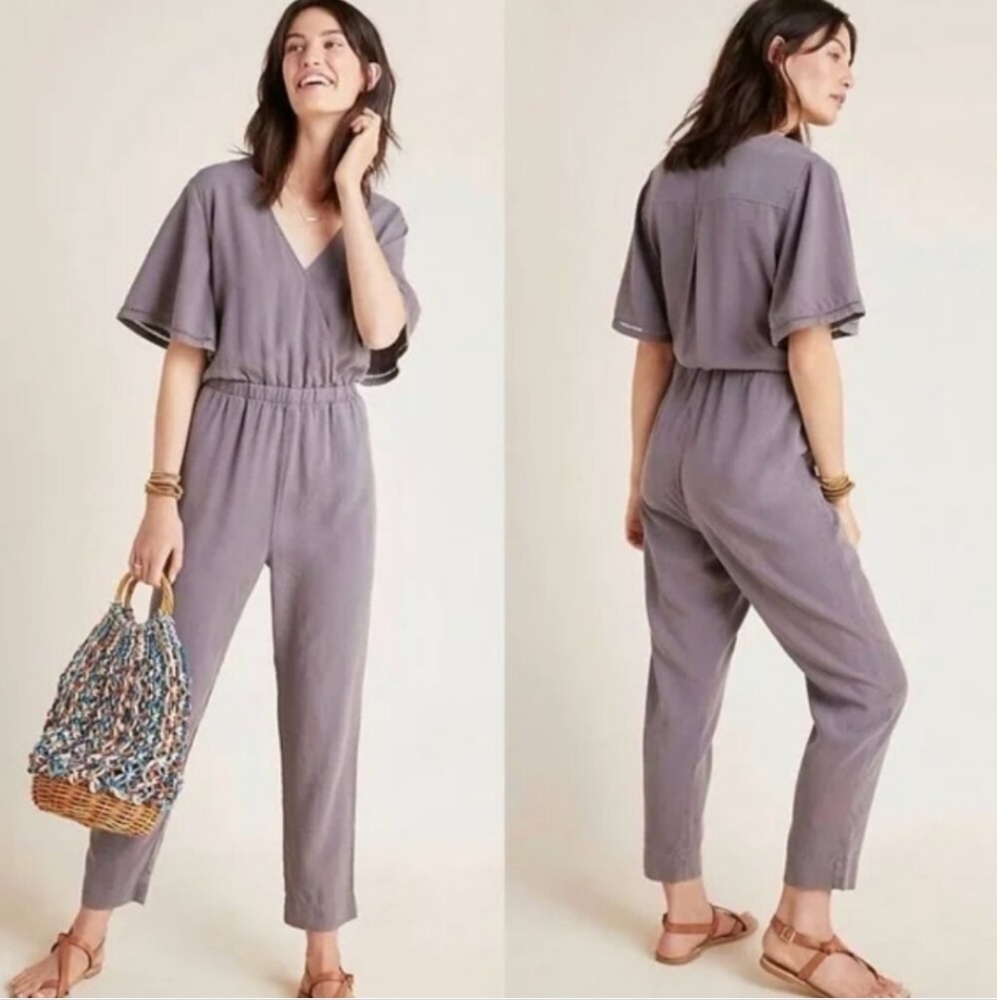ANTHROPOLOGIE | CLOTH & STONE Mignon Crossfront Jumpsuit Purple Short Sleeve M